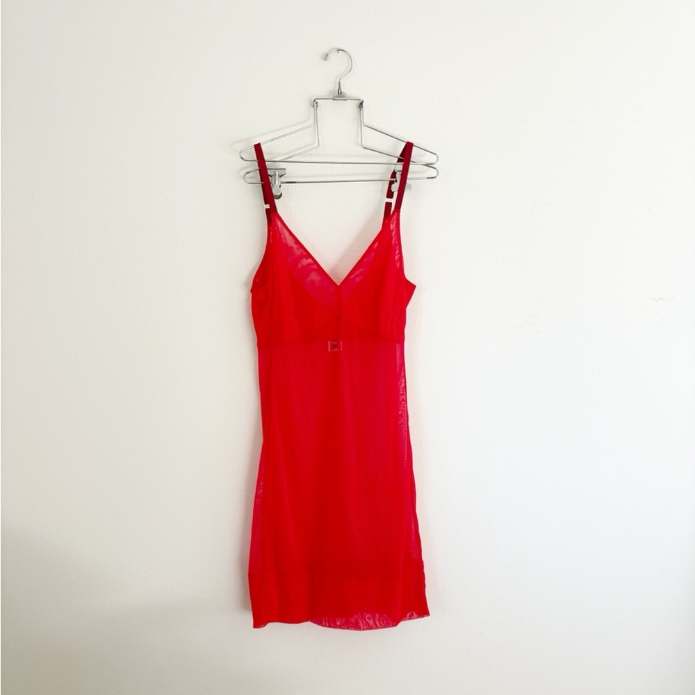 Malia Mills Mrs Robinson red slip dress
